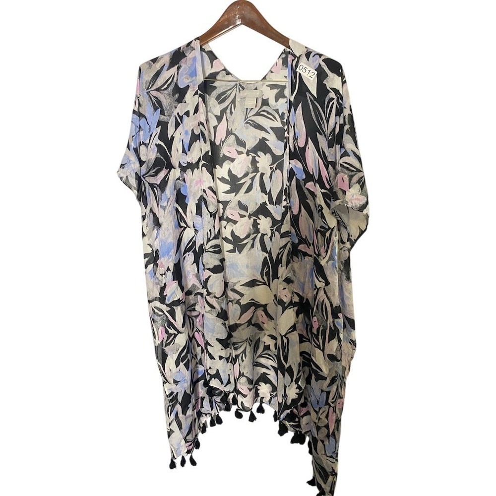 Nordstrom Kimono Ruana Wrap Shawl Womens One Size Floral Tassel Hem Boho